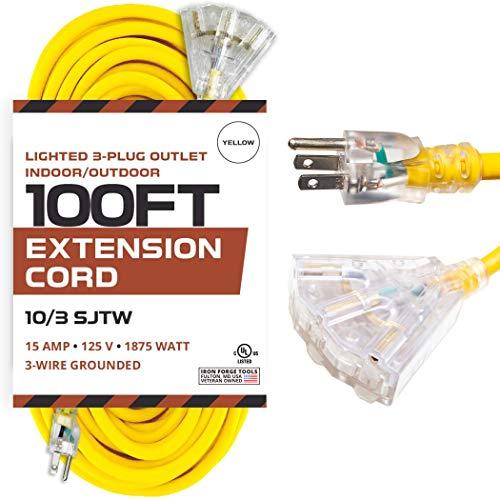 25/50/100ft Extension Cord 14/3 Gauge SJTW Outdoor Heavy Duty Power Cables Black 
