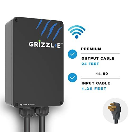 Grizzl-E New Level 2 Wall EV Charging Station 9.6kW (240 Volt, 24ft/7.3m Cord, 16/24/32/40 Amp) NEMA 14-50 Plug, Black, Indoor/Outdoor