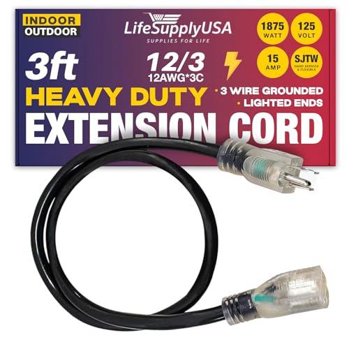 LifeSupplyUSA 10ft Extension Cord for EV Charger 13 Amp 1625 Watts125